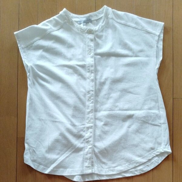 スタンドカラーTシャツ フレンチスリーブ オフホワイト Mサイズ