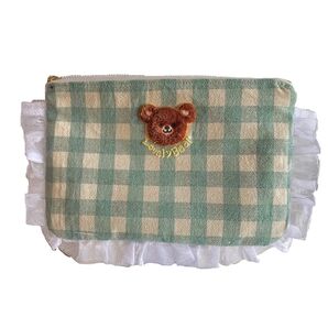 【ハンドメイド品】 レディース ファスナーポーチ フリル ポーチ マルチケース 小物入れ チェック柄 母子手帳ケース miet.