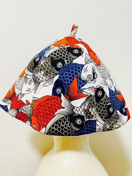 サウナハット ハンドメイド サウナ 鯉柄 和柄 ゆったり大きめサイズ