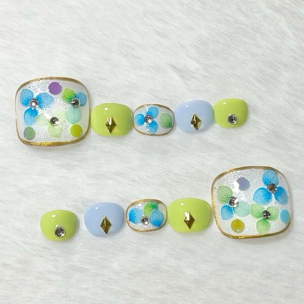 ★フットネイルチップ現品★紫陽花/梅雨