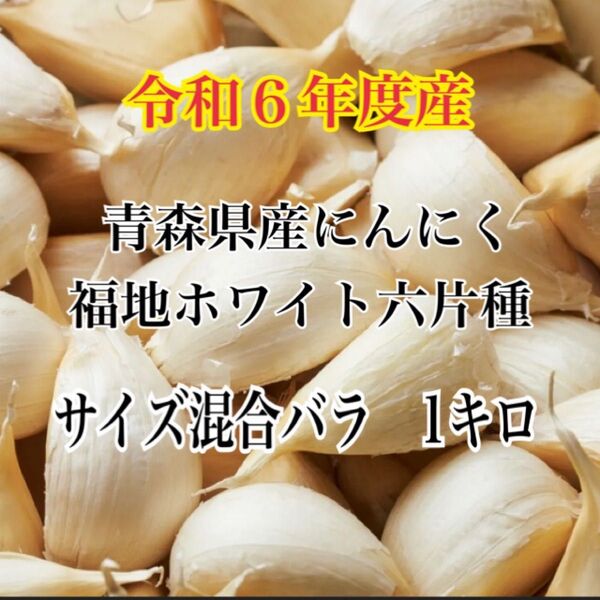 令和6年度産!!青森県産 にんにく 福地ホワイト六片 サイズ混合バラ 1kg
