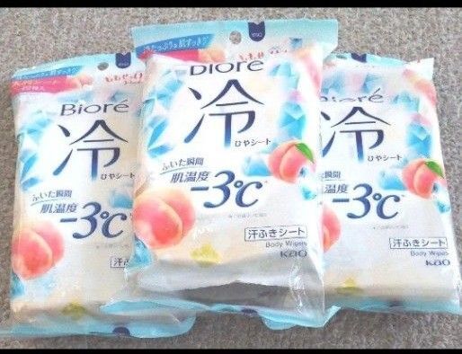 Biore 冷シート 汗ふきシート 3個セット 大判タイプ 20枚入 ピーチ 汗ふきシート