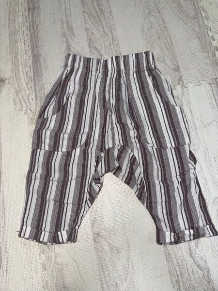 キッズ サルエルパンツ ストライプ柄 グレー 90サイズ