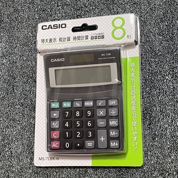 新品 CASIO カシオ 電卓 MS-7LBK-N 税計算 時間計算 計算状態機能付き 8桁