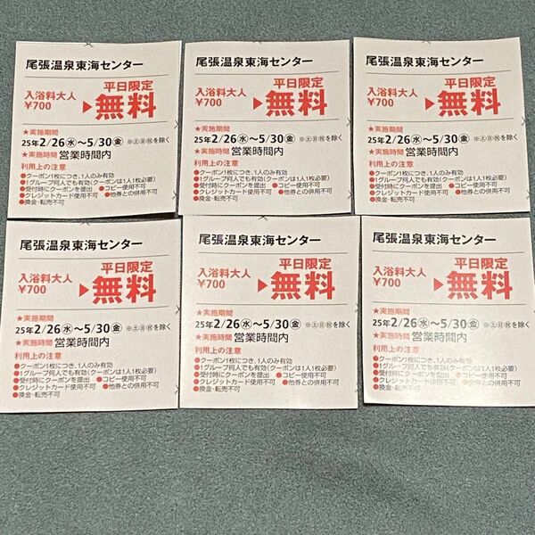 匿名発送 6枚 尾張温泉東海センター クーポン 東海ウォーカー 尾張温泉
