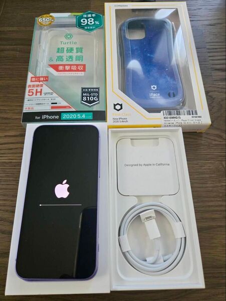 iPhone12mini 64GB 本体 パープル バッテリー94% SIMフリー ケース2種付き