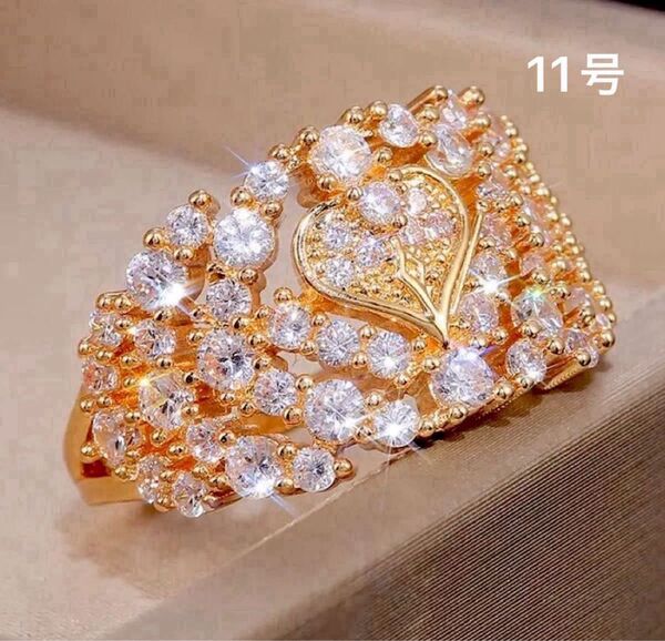 レディースアクセサリー 水晶 パヴェ ハート ゴールド ファッション リング 指輪