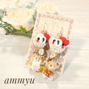 クマ レジン かぎ編み ハンドメイド ピアス イヤリング