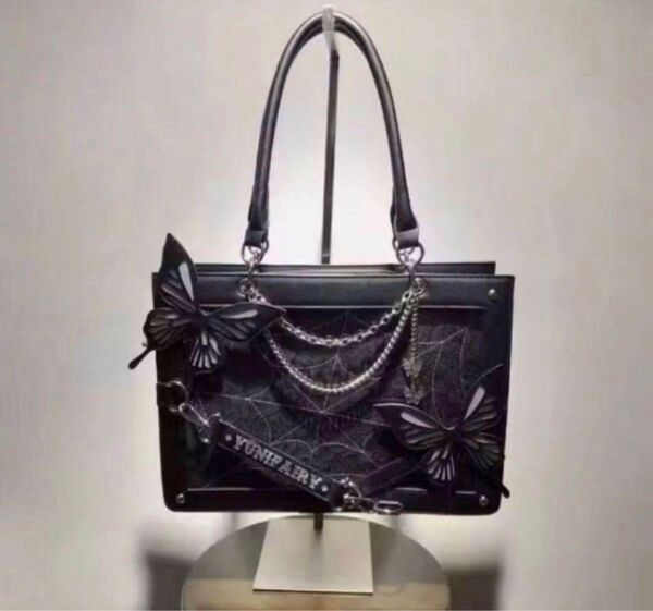 トートバッグ 痛バッグ ショルダーバッグ ブラック 2way 推し活 オタ活 ヲタ活 ゴスロリ 蝶々 地雷系 原宿系