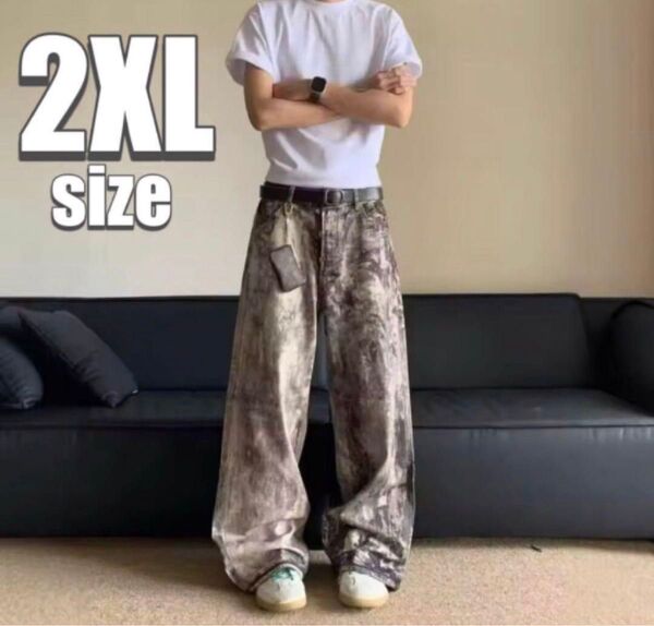 ワイドパンツ リアルツリー柄 カモフラ 2XL メンズ ユニセックス ストリートカジュアル オルチャン K-popスタイル Y2K