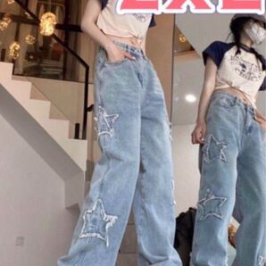デニムパンツ レディースジーンズ 2XL 星柄 原宿系 オルチャン Y2K ダンス衣装 発表会
