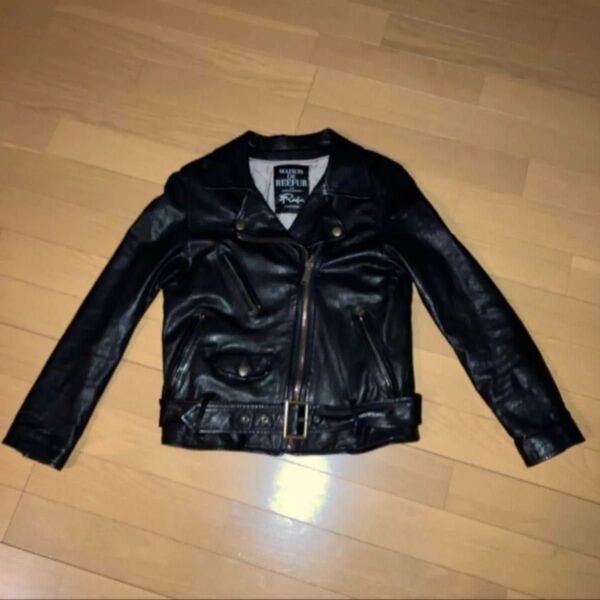 MAISON DE REEFUR 羊革 ライダースジャケット 革ジャン 38 ブラック レザー ダブルライダース ジップアップ