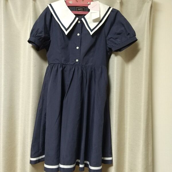 Melteen ネイビー 半袖 セーラーワンピース S~M 140~150cm