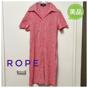 ★美品★ ROPEロペ ギンガムチェック半袖ワンピース レッド サイズ9AT