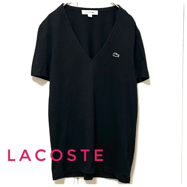 ★良品★ LACOSTEラコステVネック半袖Tシャツ ブラック サイズ36