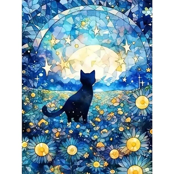1751 ダイヤモンドアート 黒猫 ネコ ダイヤモンドアートキット ラウンド