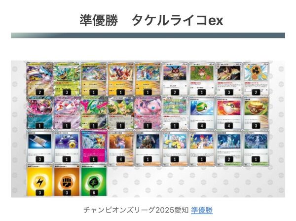 ポケモンカード 2025チャンピオンズリーグCL愛知 準優勝デッキ タケルライコex