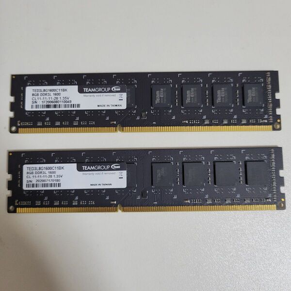 【動作確認済み】Team DDR3L-1600 16GB 8GB×2 デスクトップ用