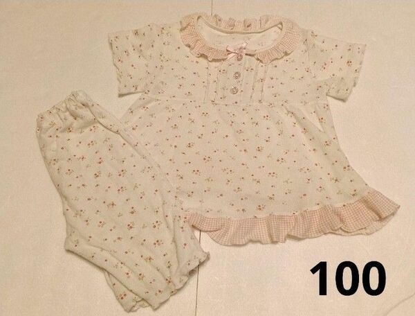 【100】キッズ 女の子 パジャマ 半袖 花柄 上下セット 綿100%