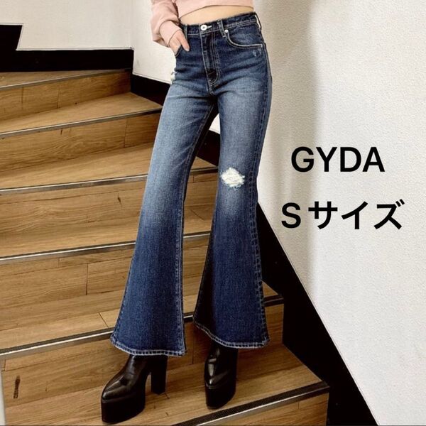 GYDA/新品タグ付き/ハイウエストダメージフレアデニムパンツ/ブルーSサイズ