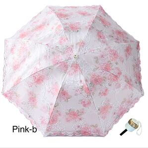 折りたたみ傘 花刺繍 梅雨対策 晴雨兼用 8本骨 収納ポーチ付き台風対応p-b