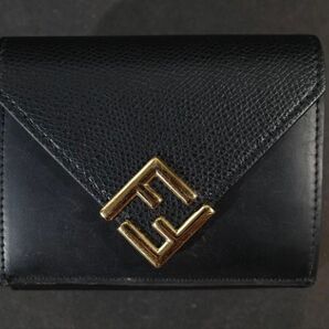 本日削除 FENDI フェンディ ダイヤモンド 三つ折り財布 ミニ財布 レザー ブラック 黒 ブランド