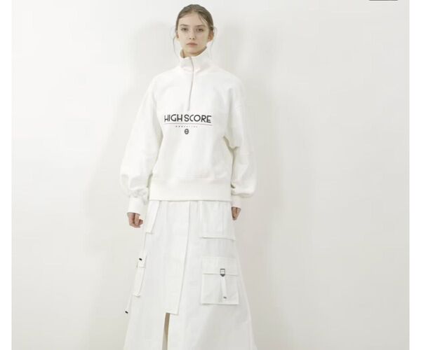 美品ESSENTIALダブルスタンダードクロージングハーフジップロゴプルオーバー