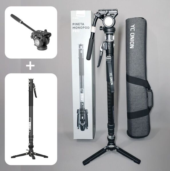 【新品ちょい傷価格】yc onion Pineta Pro カーボン一脚 + fh60 ビデオ雲台セット