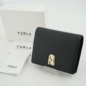 【未使用に近い】FURLA 箱保証書付 二つ折り ブラック ロゴ 小銭入れ