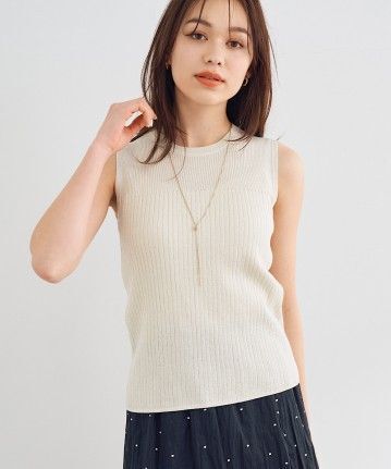 新品 タグ付き ストラ シルク混ノースリーブリブニットプルオーバーラメ