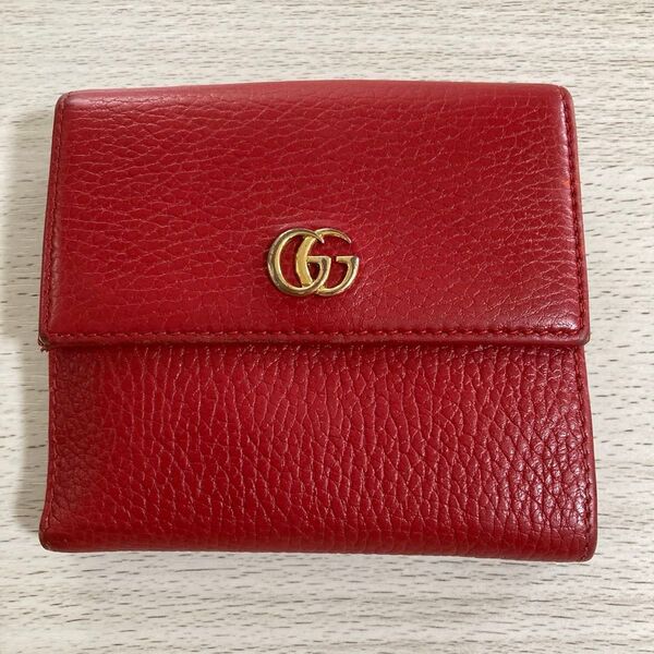 GUCCI 二つ折り財布 レッド GGマーモント