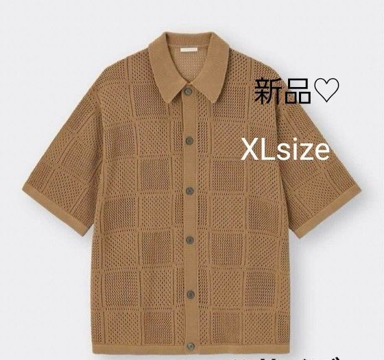 GU ジーユー ウォッシャブル メッシュ ニットシャツ 5分袖 メンズ XL サマーニット ニットカーディガン