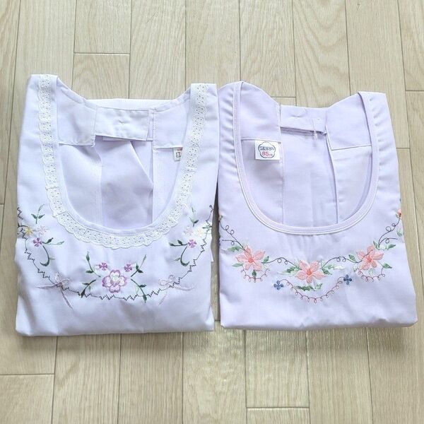 新品 昭和レトロ 刺繍割烹着 2枚 レトロ割烹着 エプロン 白エプロン レトロエプロン