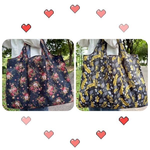 大きめのエコバッグ 折りたたみ 買い物袋 エコバック プレゼント 手提げ袋 麦の穂柄 薔薇柄2個セッド 大容量男女兼用