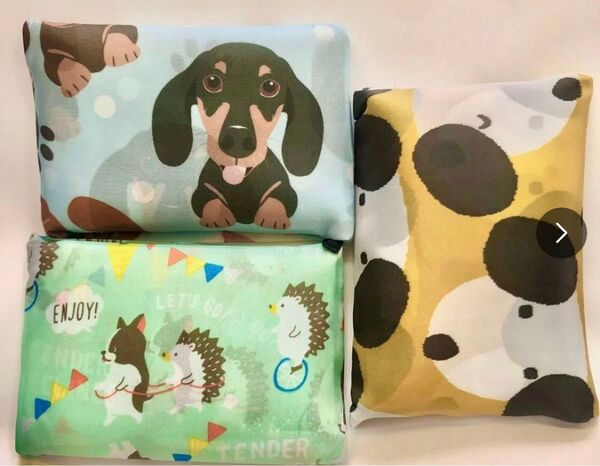 大きめのエコバッグ 折りたたみ 便利買い物袋 エコバック 犬柄3個セット 男女兼用 大型軽量