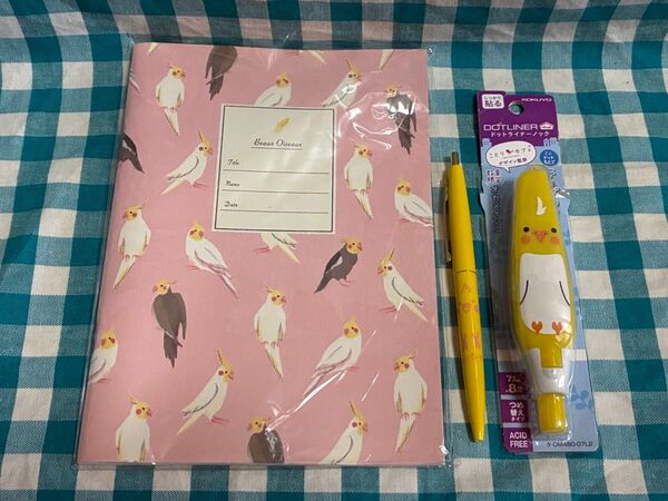 オカメインコ 文具セット ノート ボールペン テープのり ドットライナーノック