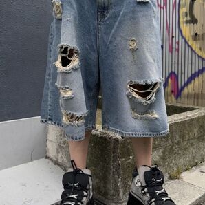 受注制【XU DOG】damage denim shorts 2 (2color) S〜XL