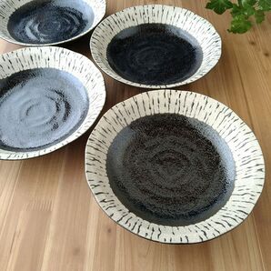黒しぶき深皿・4枚 美濃焼〈新品・未使用〉
