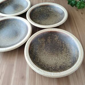 リム十草深皿・4枚 美濃焼〈新品・未使用〉
