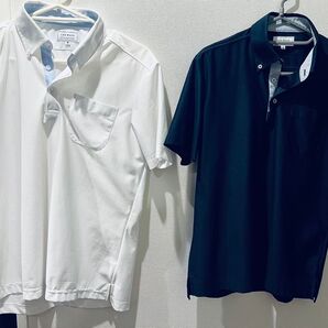 LES MUES ノーアイロンシャツニット素材 白と紺の2枚セットM ②