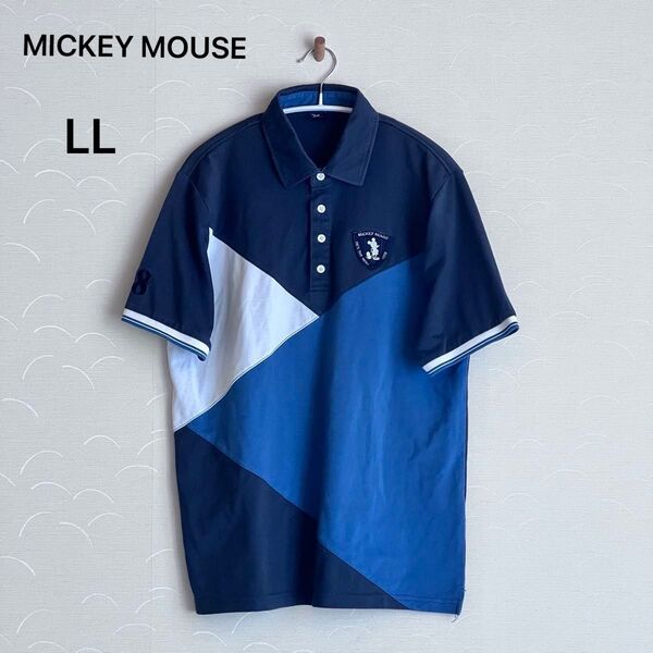 ディズニー MICKEY ミッキーマウス ポロシャツ ネイビー/ブルー/ホワイト LL
