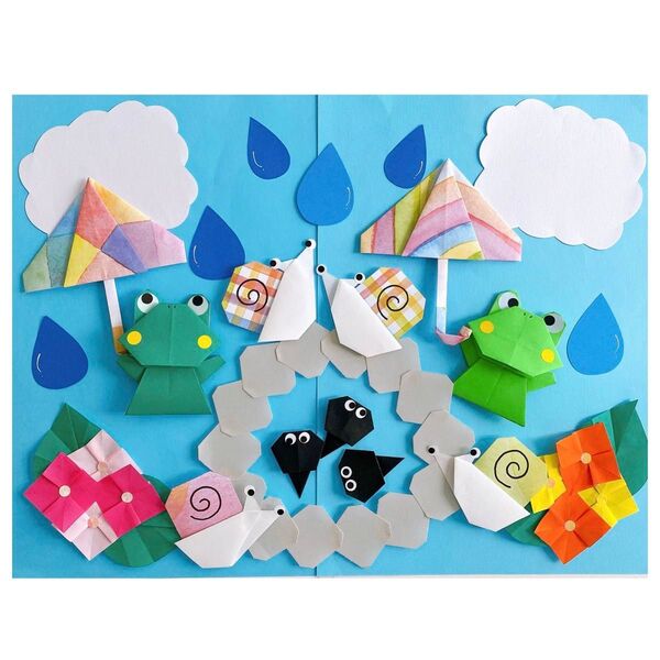 壁面飾り 6月 梅雨 あじさい かたつむり カエル おたまじゃくし 壁面飾り 保育園 ハンドメイド 折り紙 施設 幼稚園 児童館