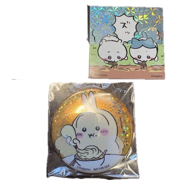 ちいかわらんど 新宿 オープン 限定 ノベルティ うさぎ ホログラム缶バッジ ちいかわ ハチワレ ステッカー シール 2点セット