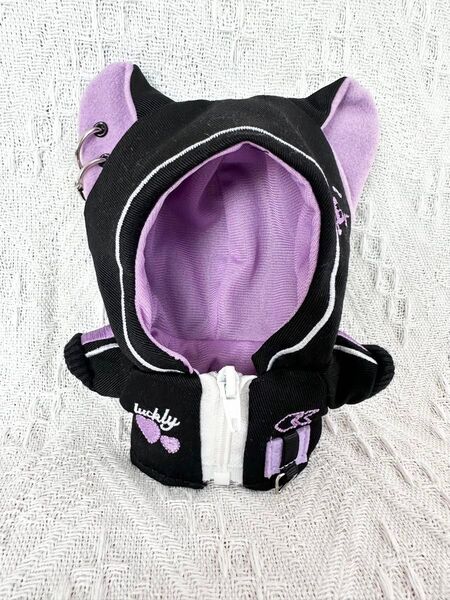 10cmぬい服 ぬいぐるみ服 着せ替え ねこ パーカー 紫