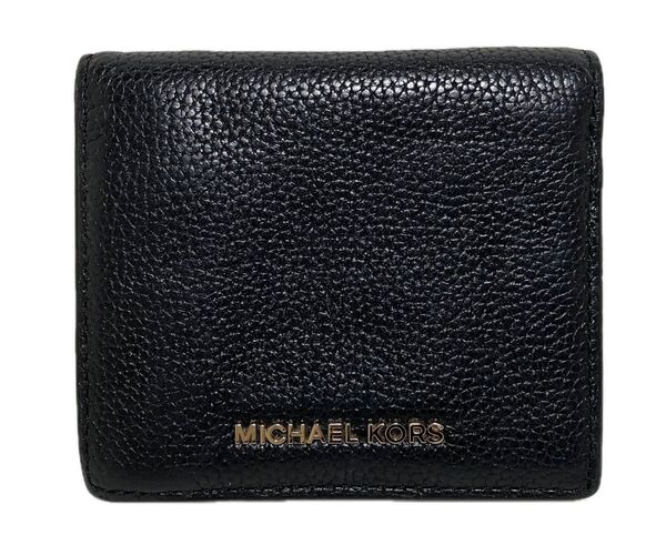美品 マイケルコース MICHEL KORS 二つ折り財布 小銭入れ付き 本革 レザー 黒