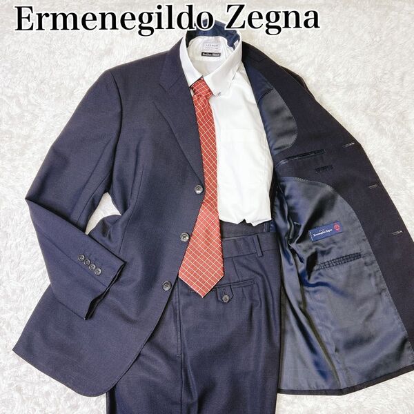 【品格高尚】高級生地 Zegna ゼニア テイジン スーツ セットアップ ネイビー モヘヤ混 日本製