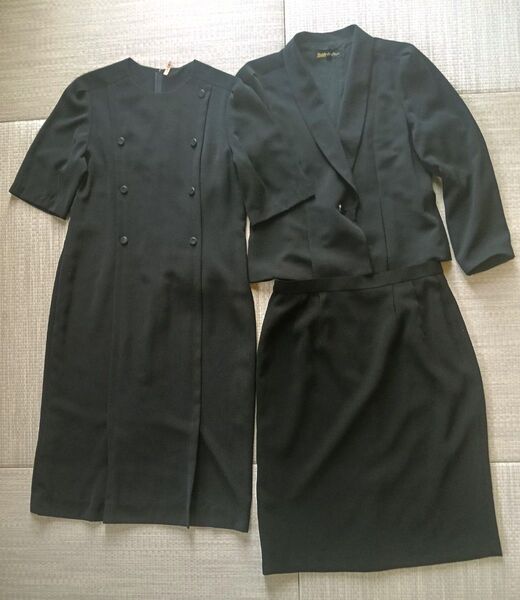 【婦人3点セット】黒フォーマル 喪服 タイトスカート ワンピース ジャケット W76 【日本製】