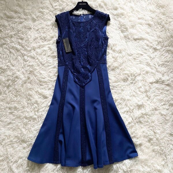 新品タグ付 TADASHI SHOJI タダシショージ 膝丈 ワンピース レース 切替 ブルー サイズM ノースリーブ