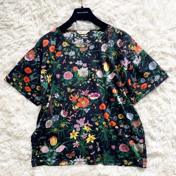 未使用級 GUCCI グッチ Tシャツ ボタニカル柄 総柄 サイズL 半袖 ブラック カットソー 花柄 グリーン
