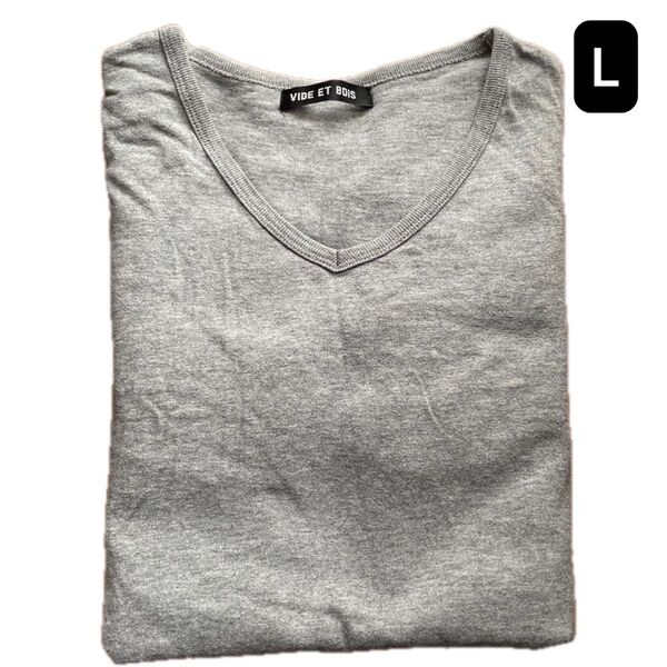 長袖 Vネック 薄手 綿100% 中古 グレー 長袖Tシャツ